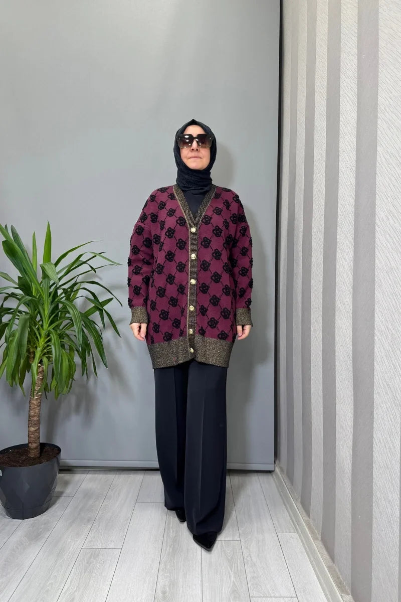Ghisa Hırka Siyah-Taş 26KOBHRK 3347 - Siyah-Mürdüm - Görsel 1 