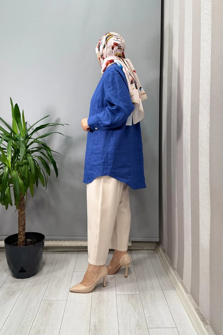 Ghisa Keten Gömlek Saks 25YGSTNK 4056 - Saks - Görsel 2 