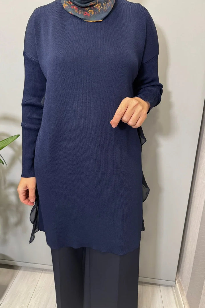Ghisa Şifon Detaylı Tunik Lacivert 25YOBTNK 4689 - Lacivert - Görsel 4 