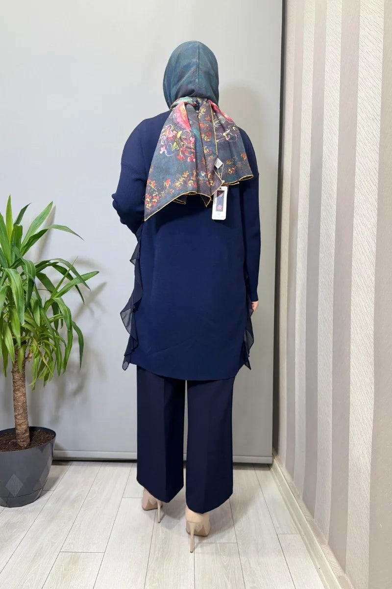 Ghisa Şifon Detaylı Tunik Lacivert 25YOBTNK 4689 - Lacivert - Görsel 3 