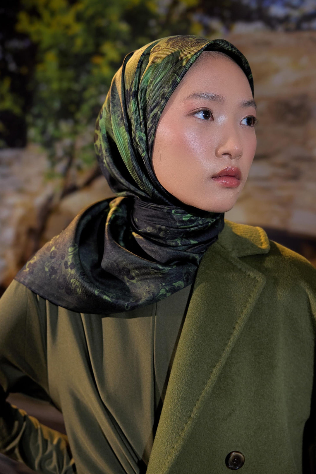 Maisa Göknar Mulberry İpek Eşarp - Koyu Yeşil