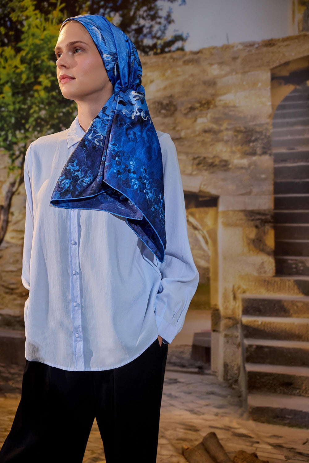 Maisa Göknar Mulberry İpek Eşarp - Mavi
