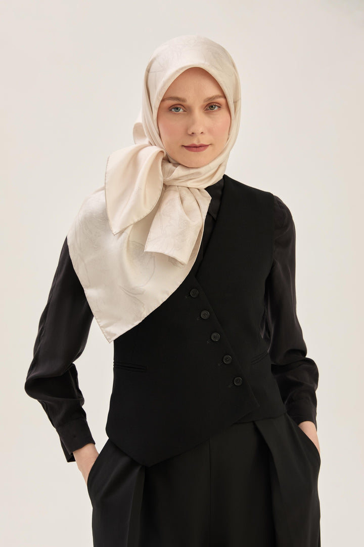 Maisa HALE TİVİL İPEK EŞARP 90*90 CM - BEJ