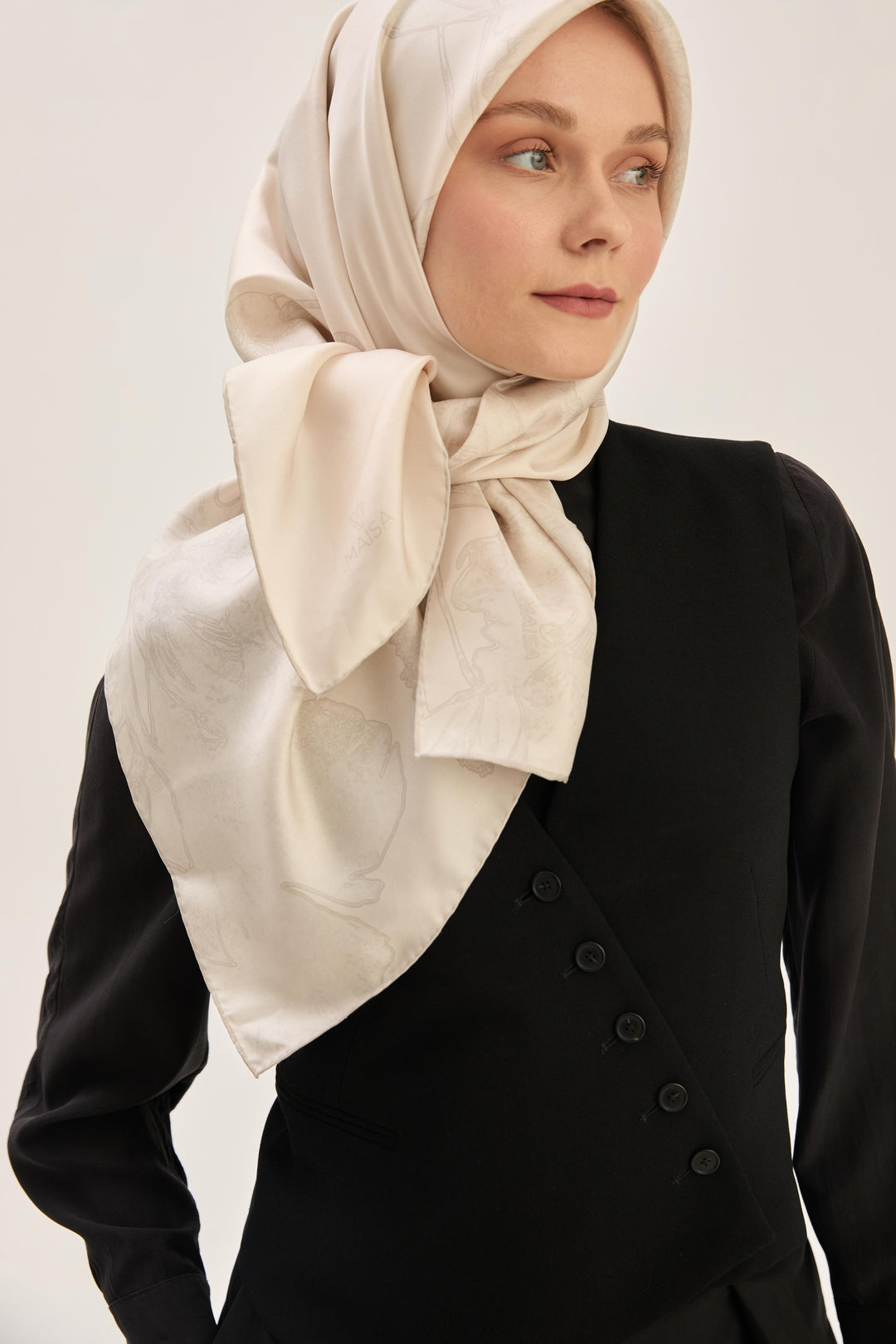 Maisa HALE TİVİL İPEK EŞARP 90*90 CM - BEJ