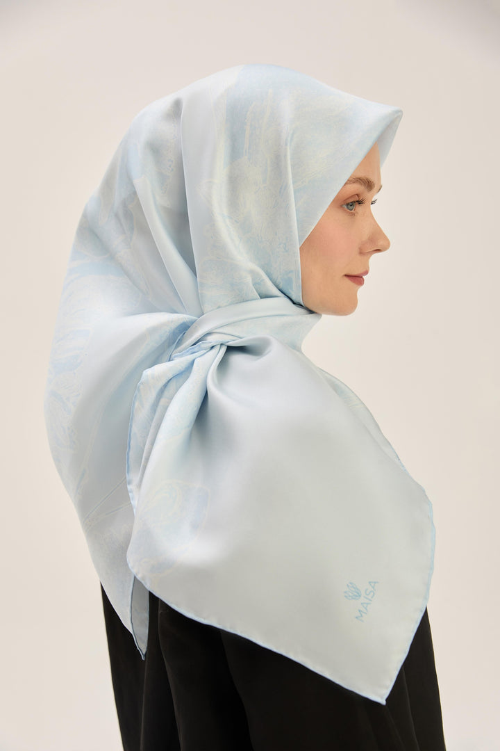 Maisa HALE TİVİL İPEK EŞARP 90*90 CM - MAVİ