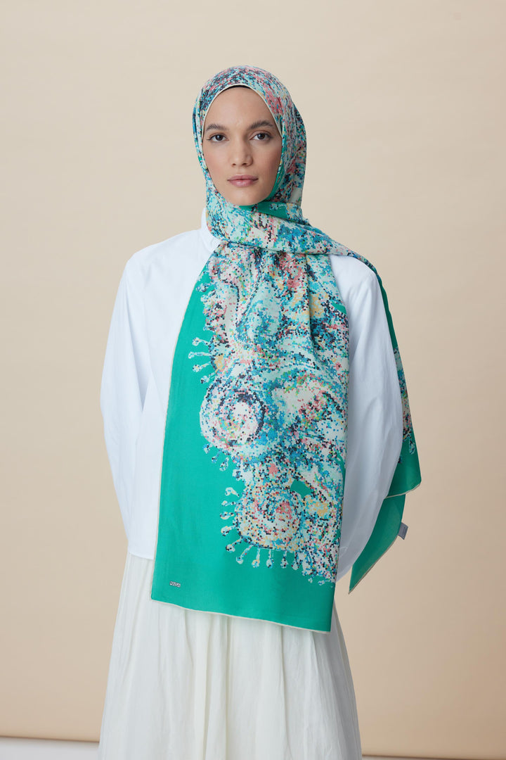Maisa HAZİNE PAMUK İPEK ŞAL 70*190 CM - YEŞİL