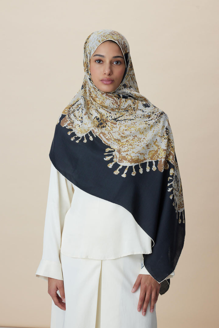 Maisa HAZİNE PAMUK İPEK ŞAL 70*190 CM - SİYAH