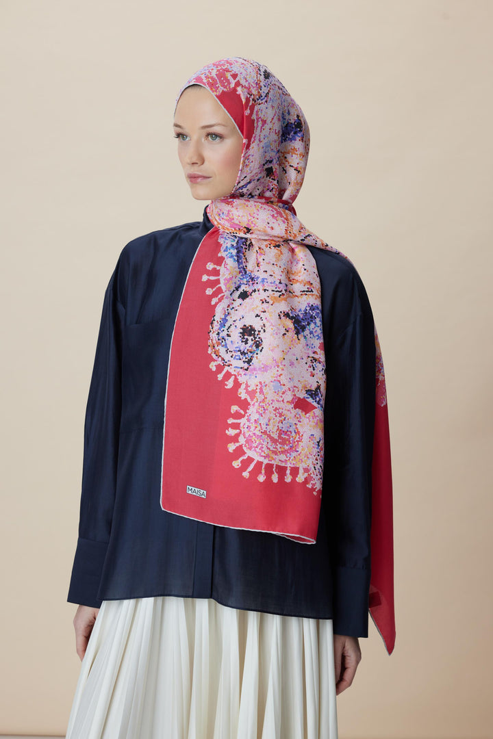 Maisa HAZİNE PAMUK İPEK ŞAL 70*190 CM - KIRMIZI