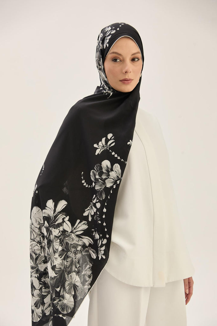Maisa HELYA KREP İPEK ŞAL 70*190 CM - SİYAH