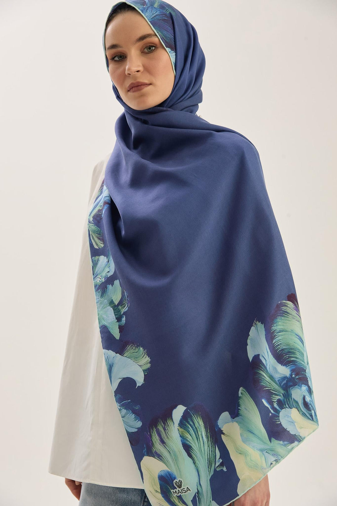 Maisa HUŞ PAMUK İPEK ŞAL 70*190 CM - GECE MAVİSİ