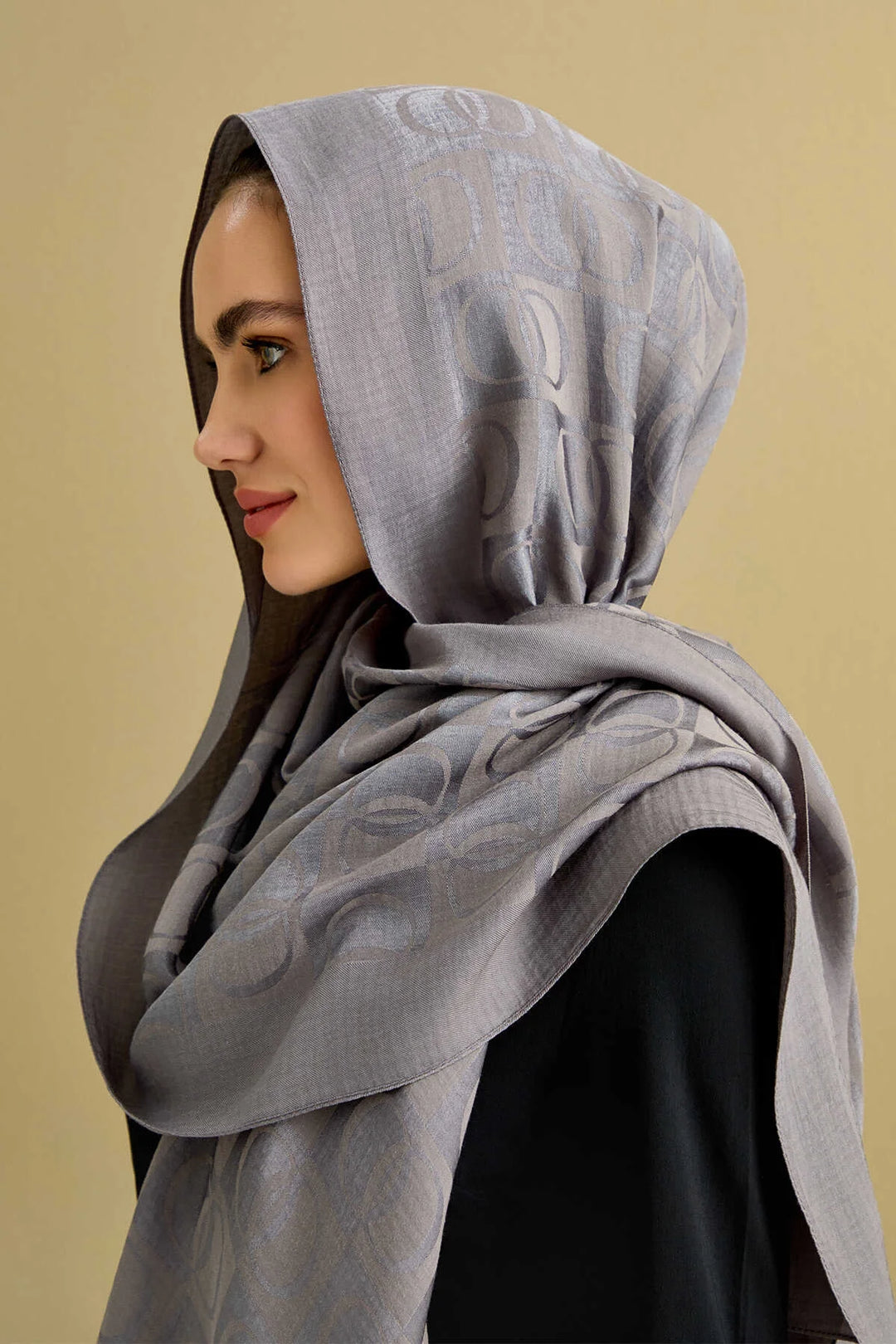 İmannoor Dama Desen Antrasit Naia Pamuk Şal 70x 200