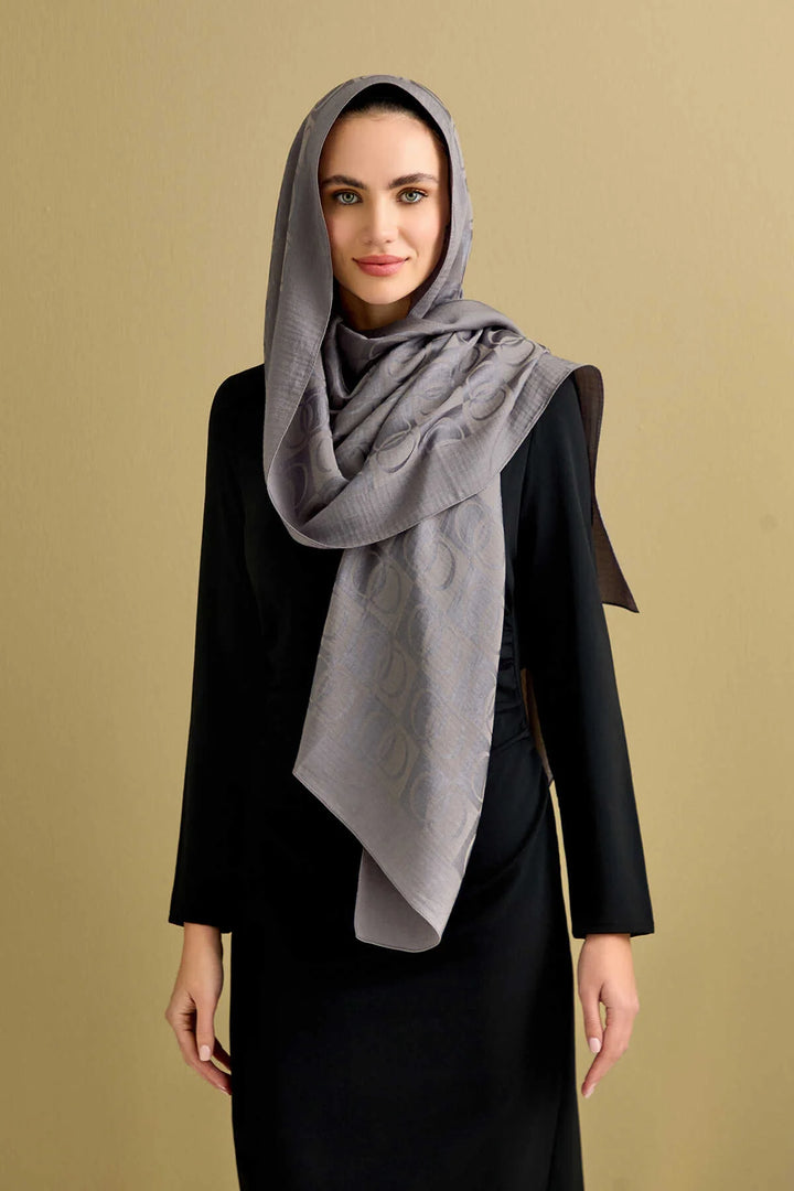 İmannoor Dama Desen Antrasit Naia Pamuk Şal 70x 200