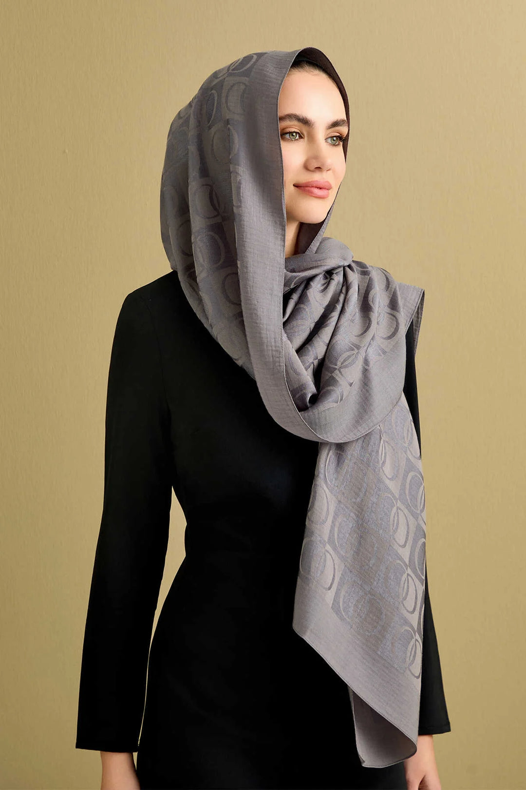 İmannoor Dama Desen Antrasit Naia Pamuk Şal 70x 200