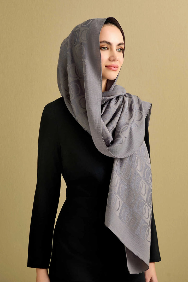 İmannoor Dama Desen Antrasit Naia Pamuk Şal 70x 200