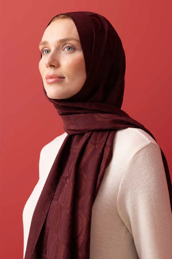 İmannoor Dama Desen Bordo Naia Pamuk Şal 70x 200