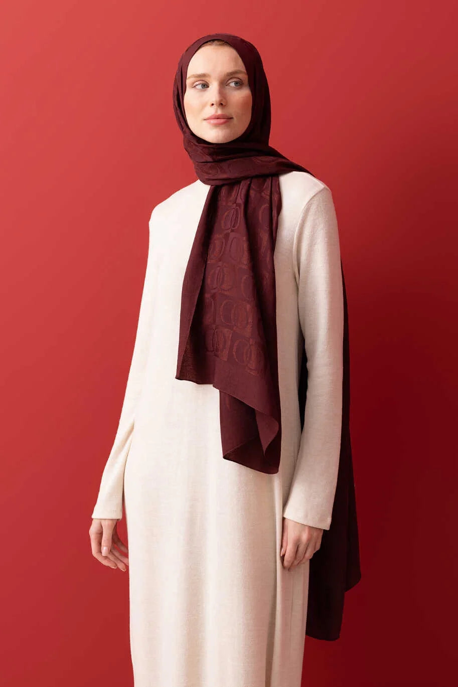 İmannoor Dama Desen Bordo Naia Pamuk Şal 70x 200