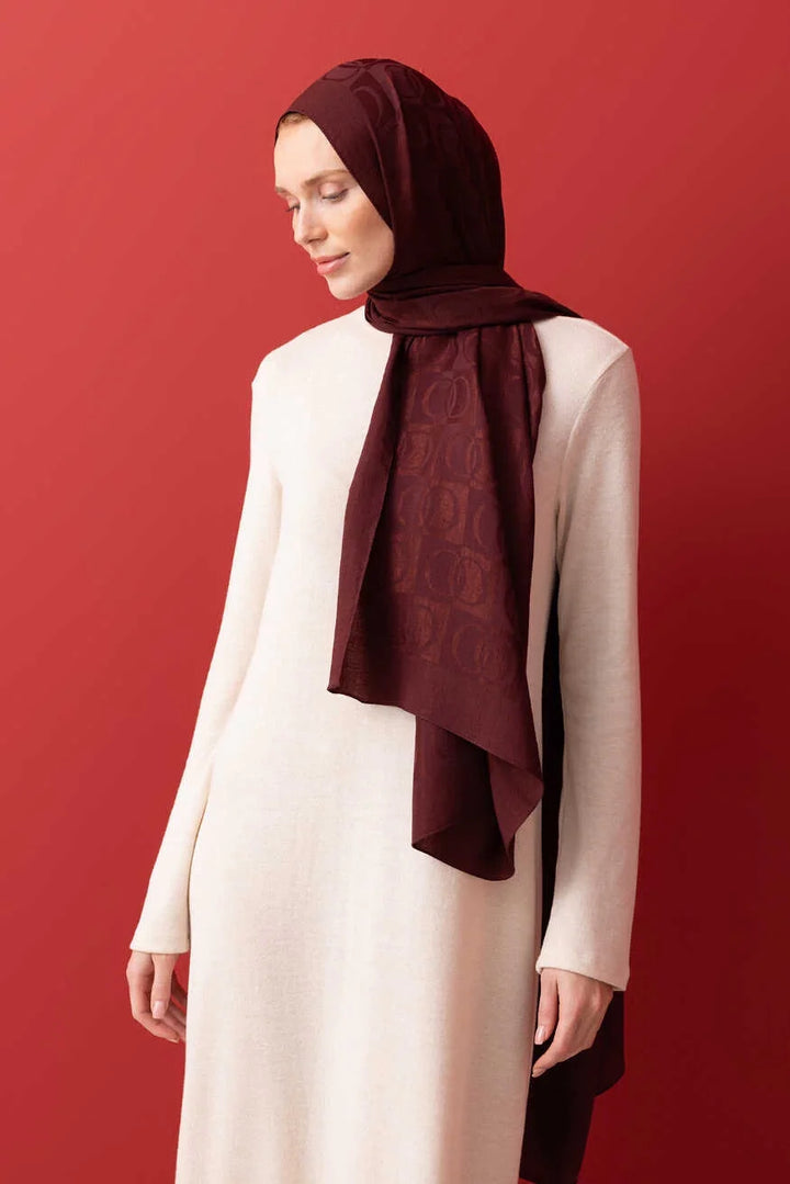 İmannoor Dama Desen Bordo Naia Pamuk Şal 70x 200