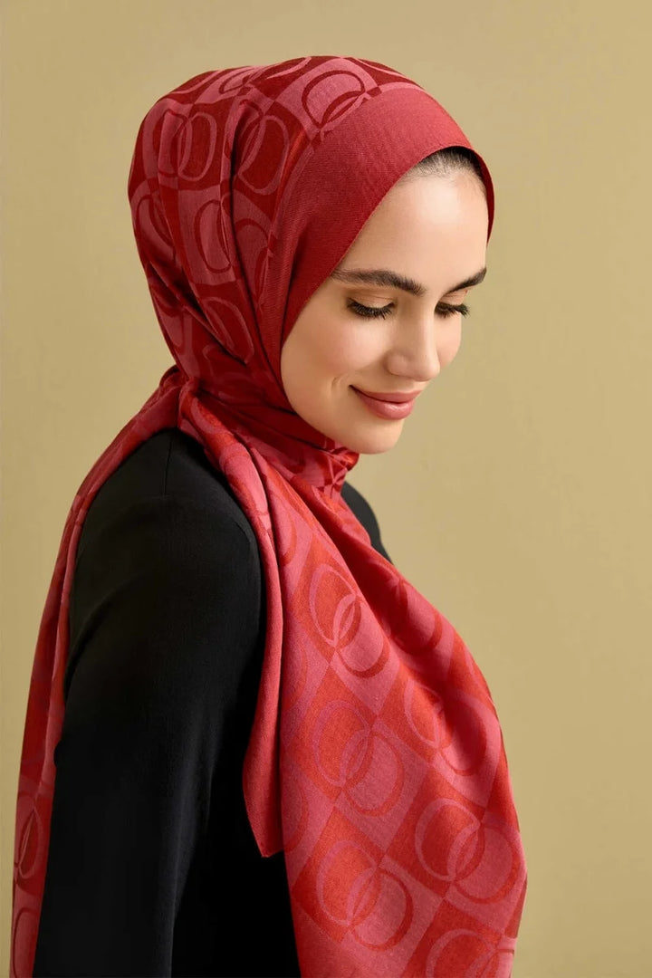 İmannoor Dama Desen Kiremit Naia Pamuk Şal 70x 200