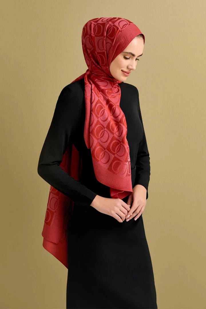 İmannoor Dama Desen Kiremit Naia Pamuk Şal 70x 200