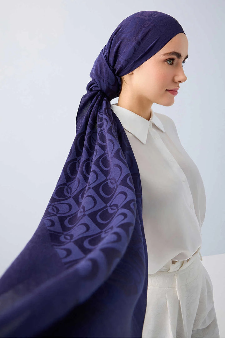 İmannoor Dama Desen Lacivert Naia Pamuk Şal 70x 200