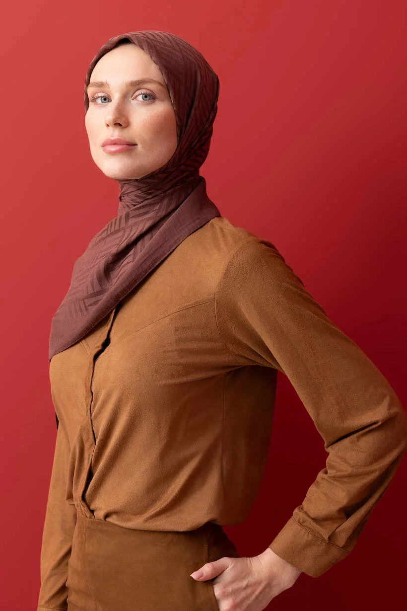 İmannoor İman Kare Kahve Naia Pamuk Şal 70x 210