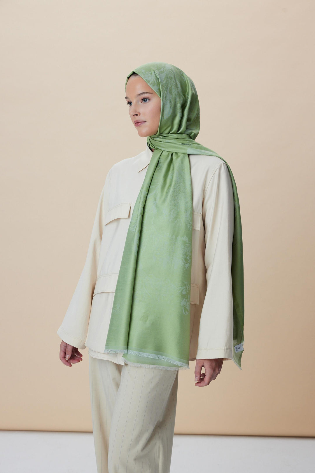 Maisa JADE JAKARLI MODAL İPEK ŞAL 70*200 CM - AÇIK YEŞİL