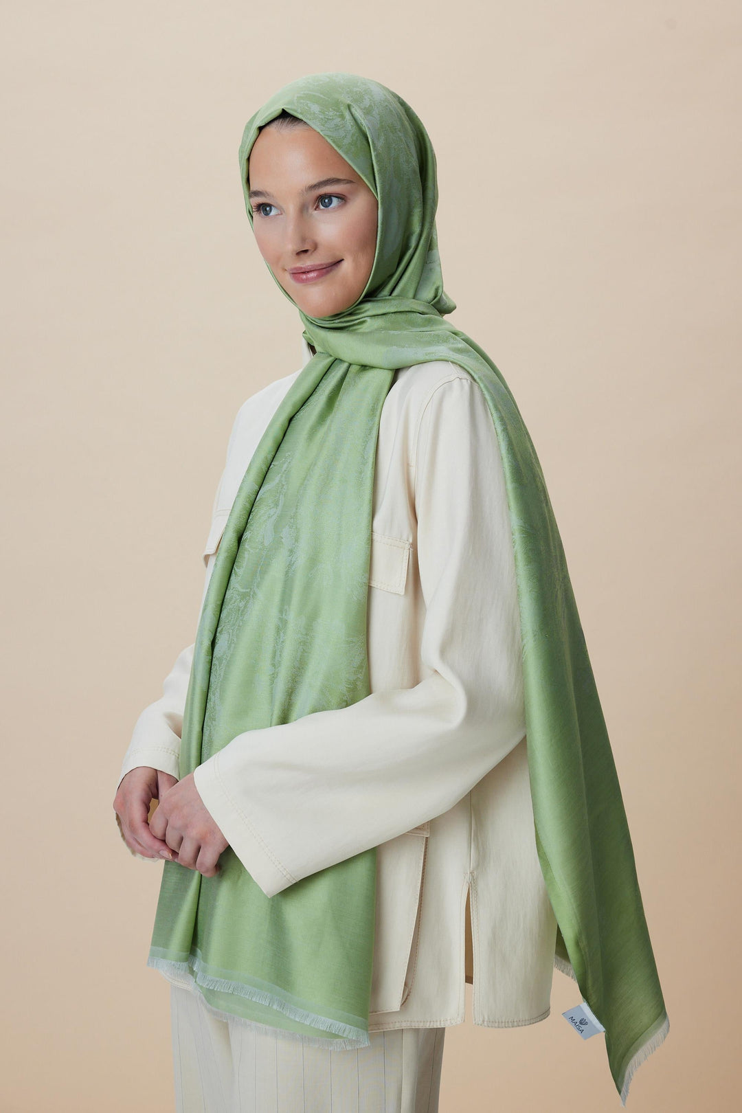Maisa JADE JAKARLI MODAL İPEK ŞAL 70*200 CM - AÇIK YEŞİL