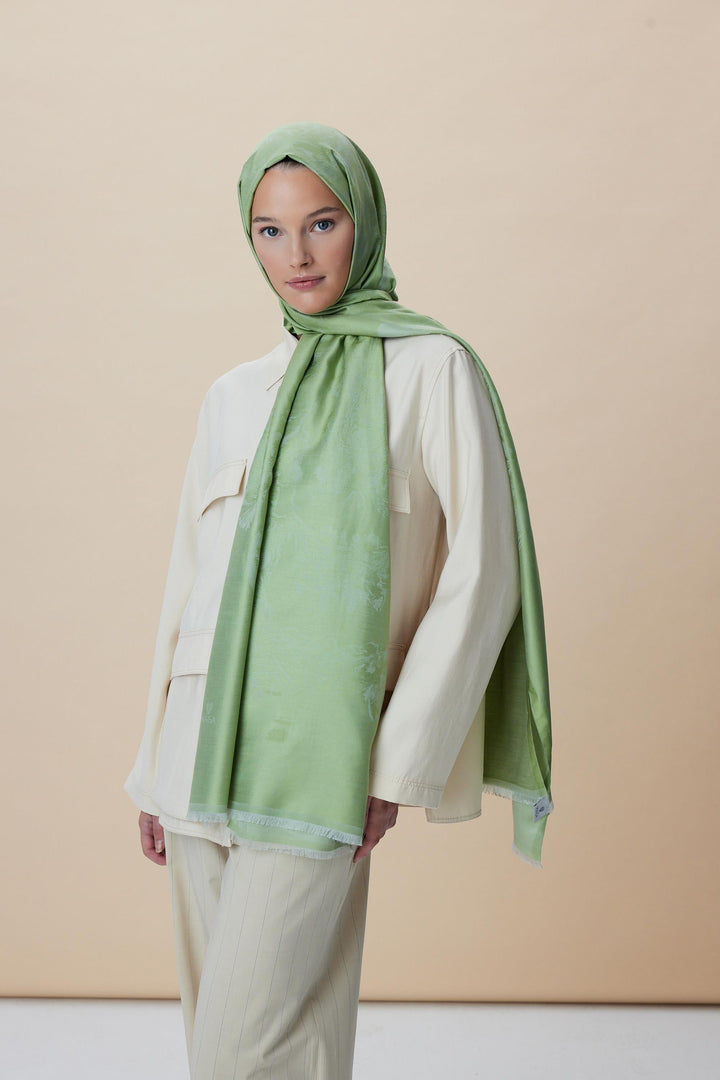 Maisa JADE JAKARLI MODAL İPEK ŞAL 70*200 CM - AÇIK YEŞİL