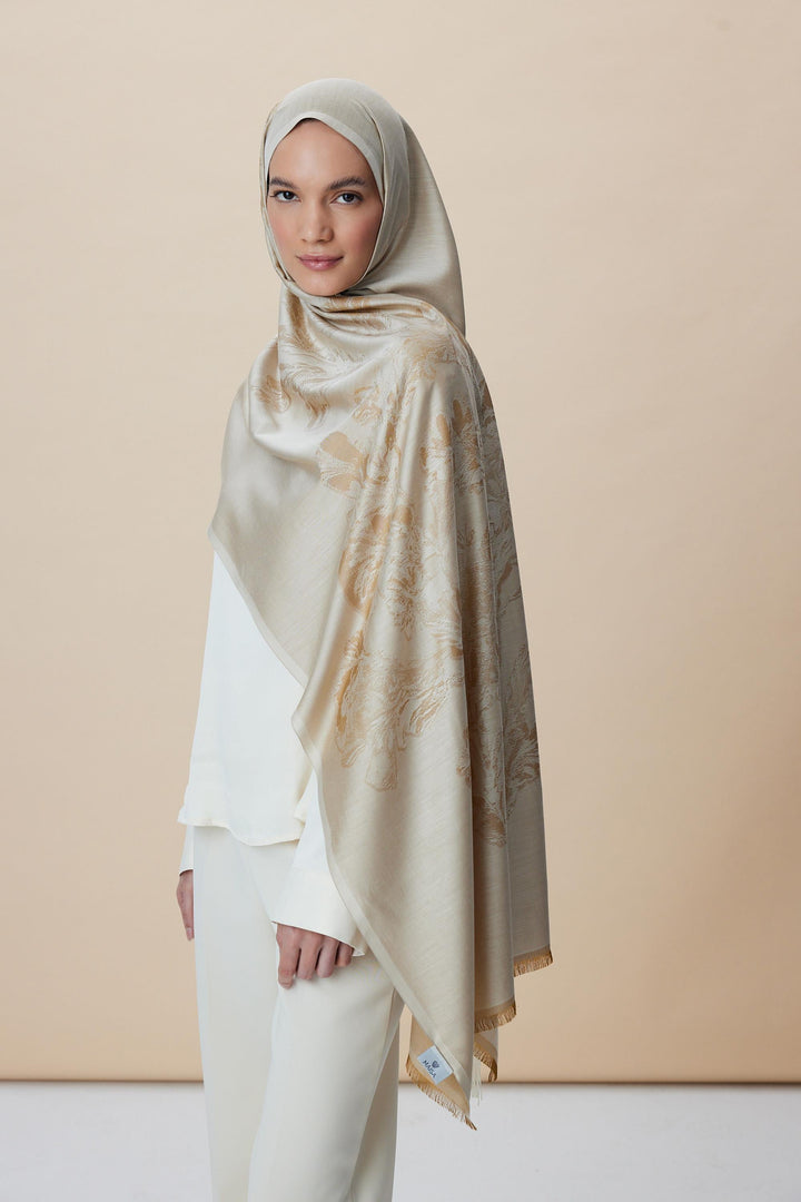 Maisa JADE JAKARLI MODAL İPEK ŞAL 70*200 CM - BEJ