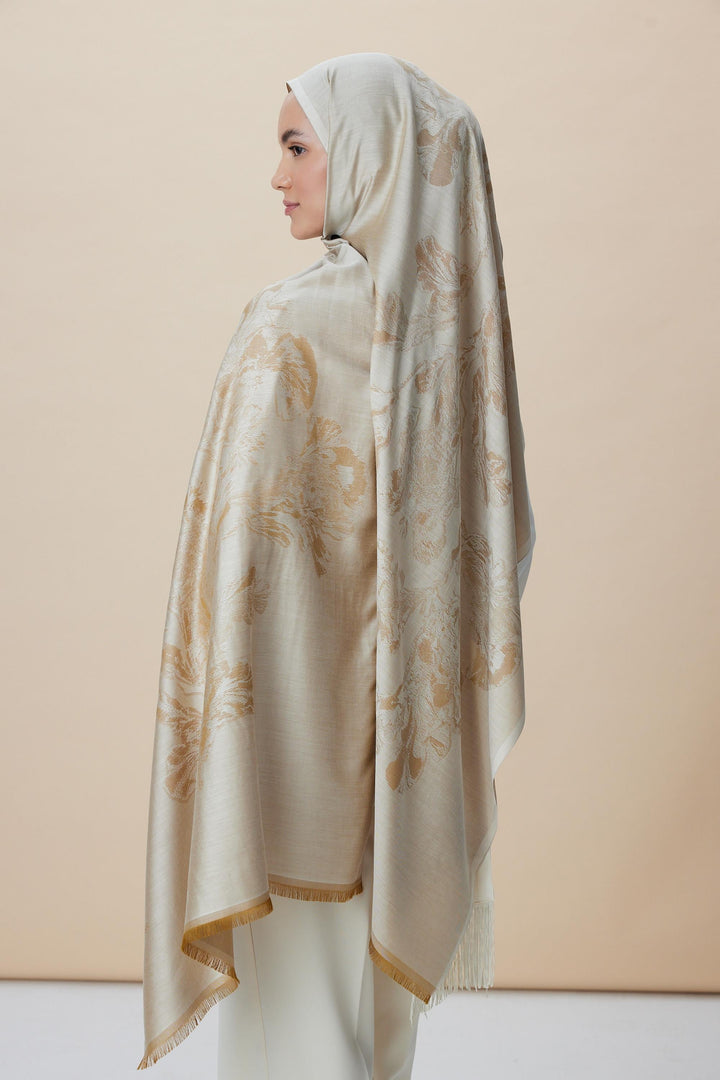 Maisa JADE JAKARLI MODAL İPEK ŞAL 70*200 CM - BEJ