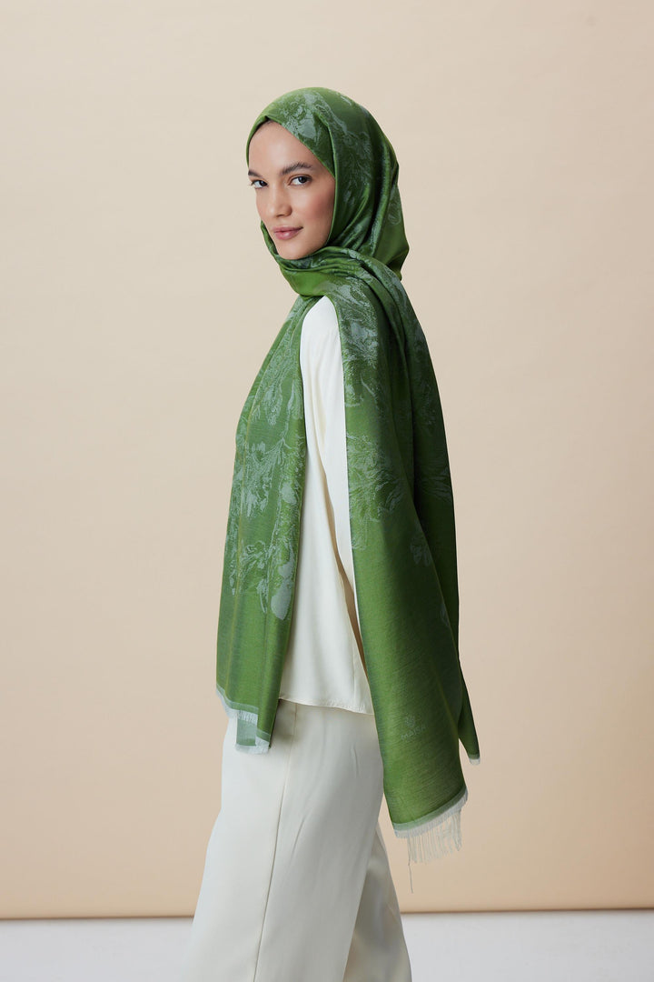 Maisa JADE JAKARLI MODAL İPEK ŞAL 70*200 CM - FISTIK YEŞİLİ