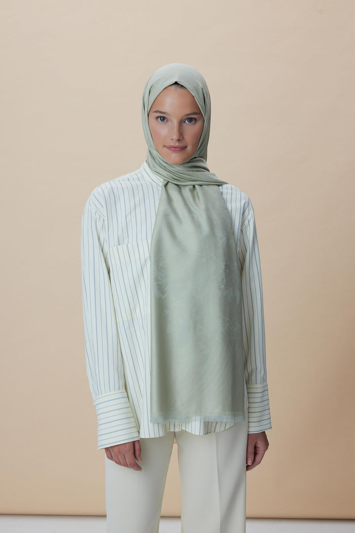 Maisa JADE JAKARLI MODAL İPEK ŞAL 70*200 CM - FİLİZİ YEŞİL