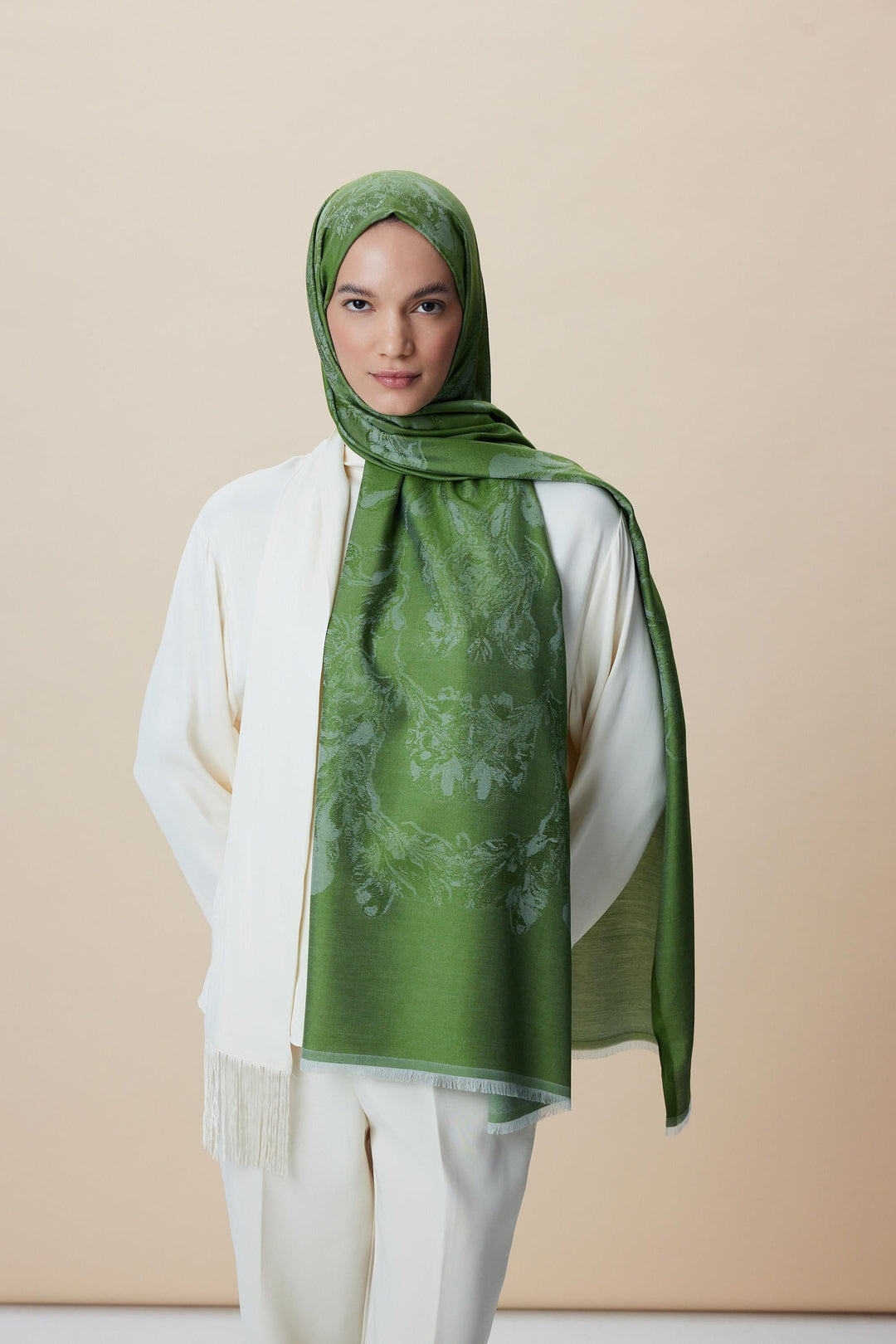 Maisa JADE JAKARLI MODAL İPEK ŞAL 70*200 CM - FISTIK YEŞİLİ