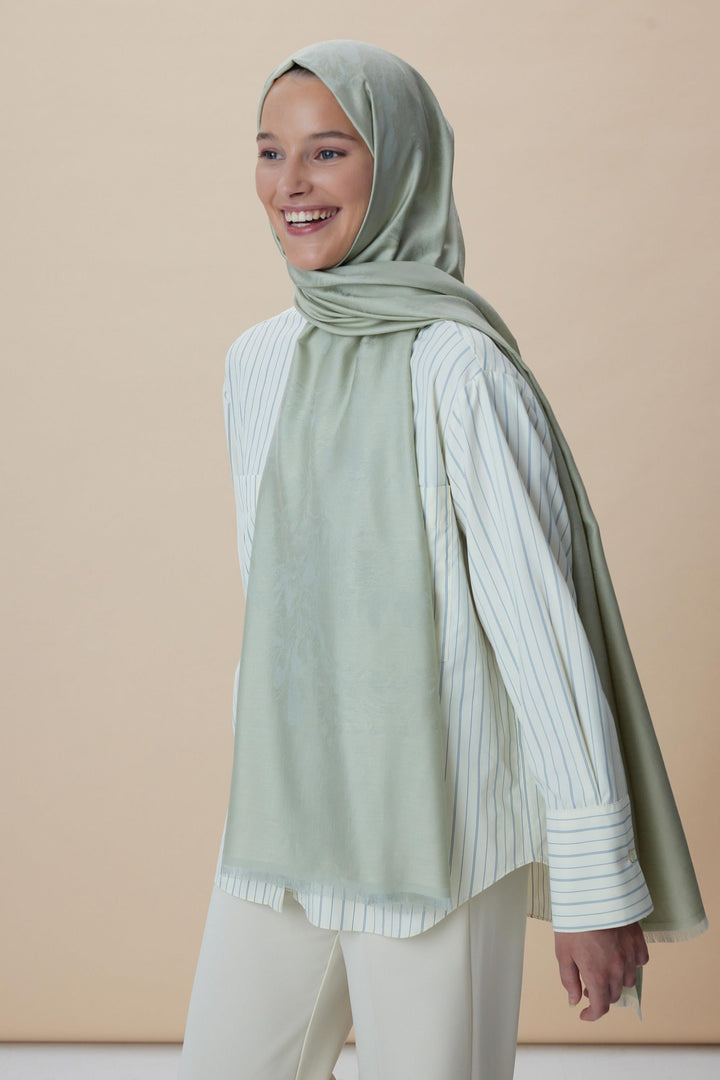 Maisa JADE JAKARLI MODAL İPEK ŞAL 70*200 CM - FİLİZİ YEŞİL