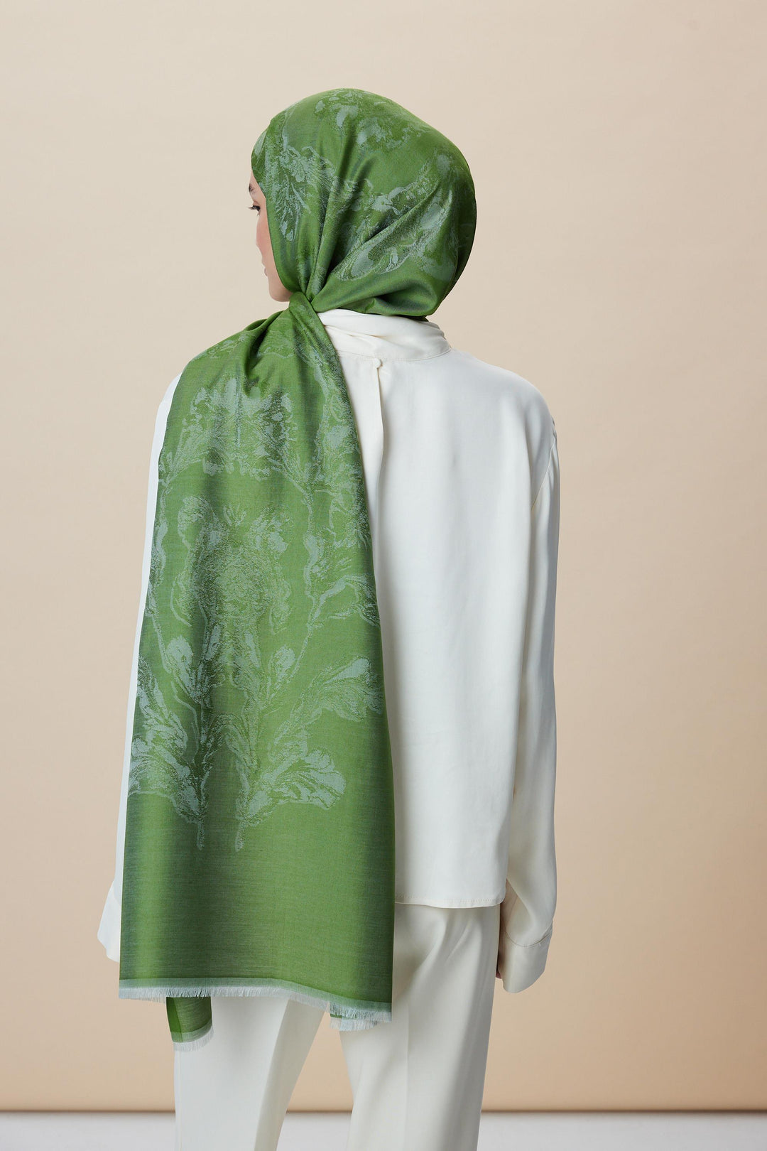 Maisa JADE JAKARLI MODAL İPEK ŞAL 70*200 CM - FISTIK YEŞİLİ