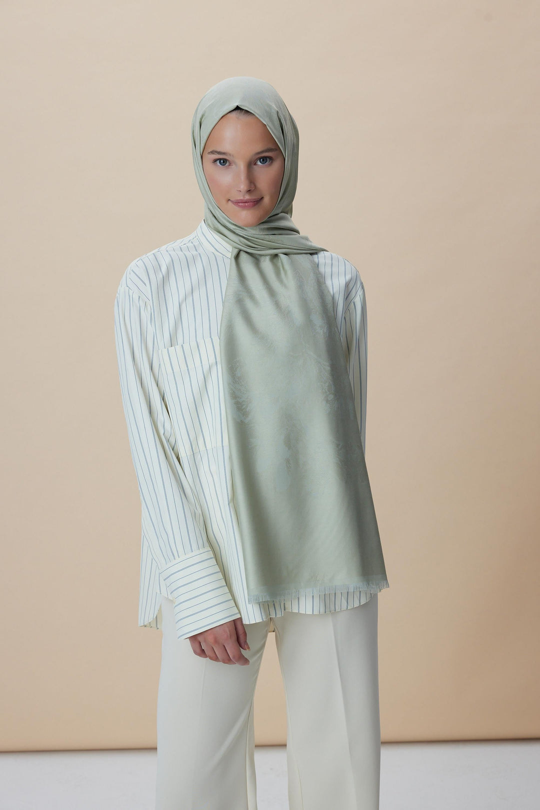 Maisa JADE JAKARLI MODAL İPEK ŞAL 70*200 CM - FİLİZİ YEŞİL