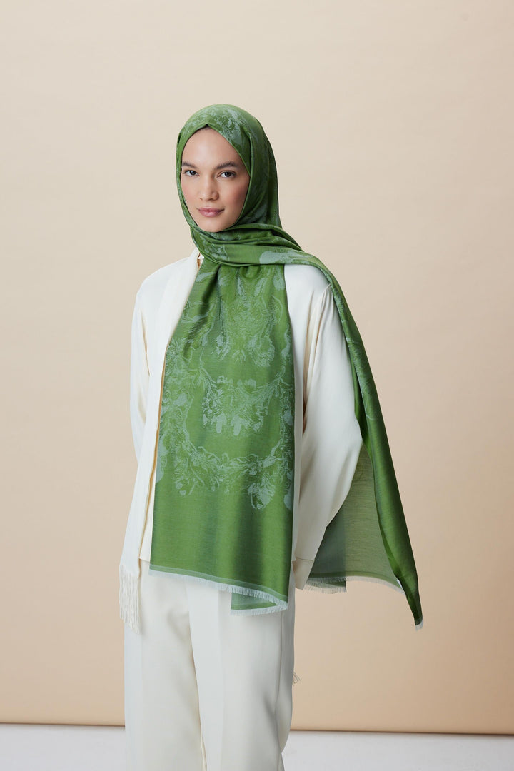 Maisa JADE JAKARLI MODAL İPEK ŞAL 70*200 CM - FISTIK YEŞİLİ