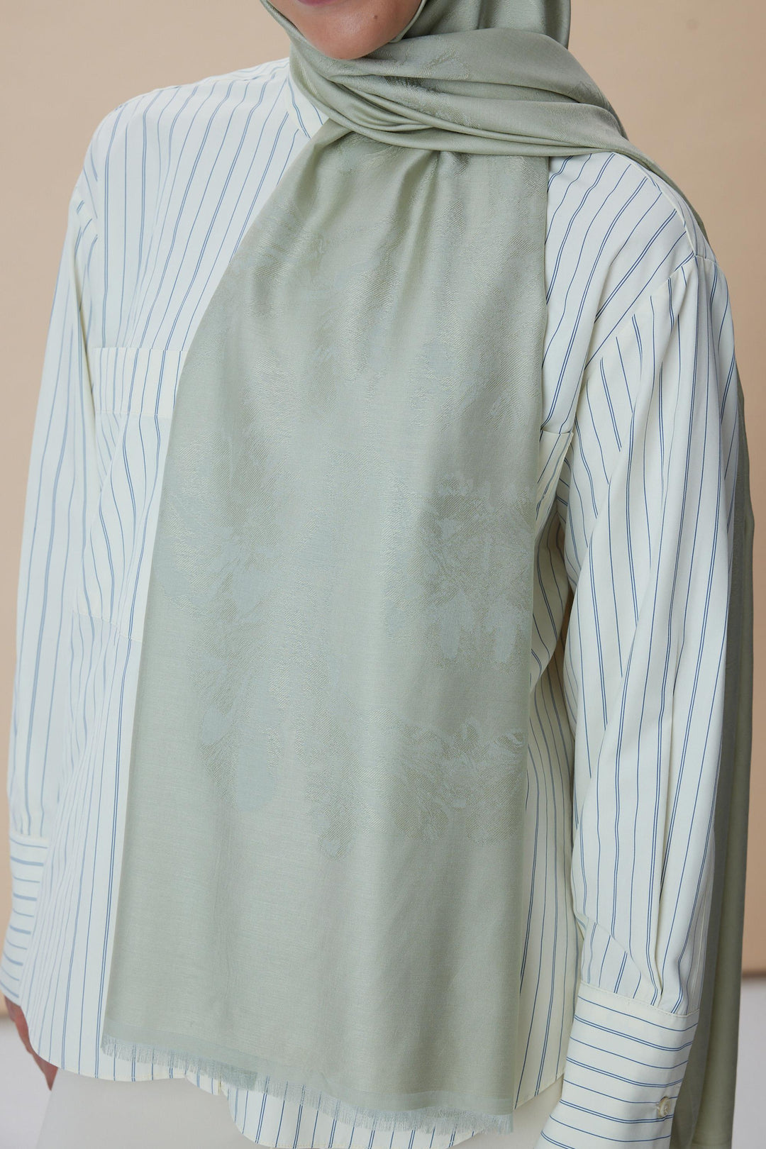 Maisa JADE JAKARLI MODAL İPEK ŞAL 70*200 CM - FİLİZİ YEŞİL