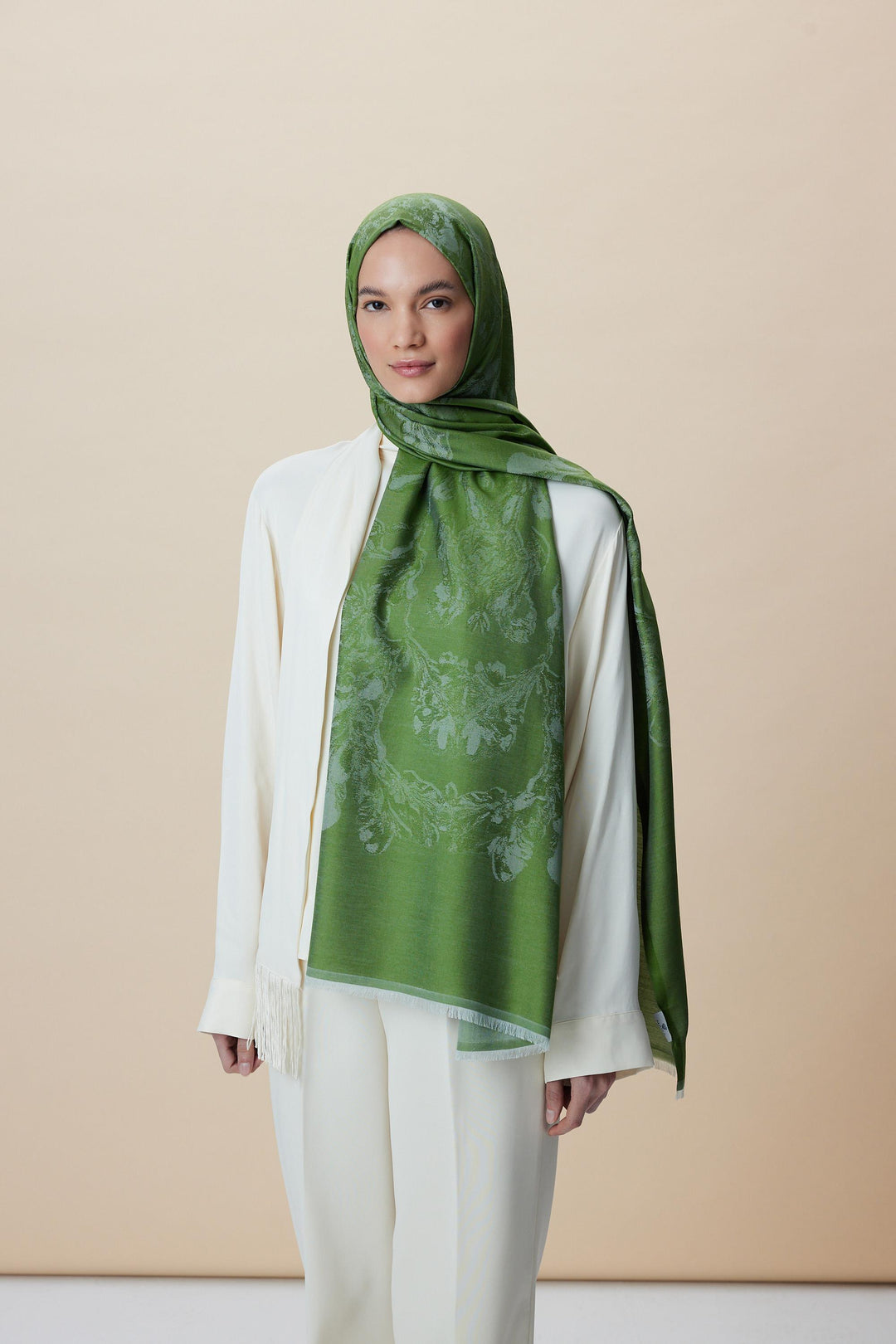 Maisa JADE JAKARLI MODAL İPEK ŞAL 70*200 CM - FISTIK YEŞİLİ