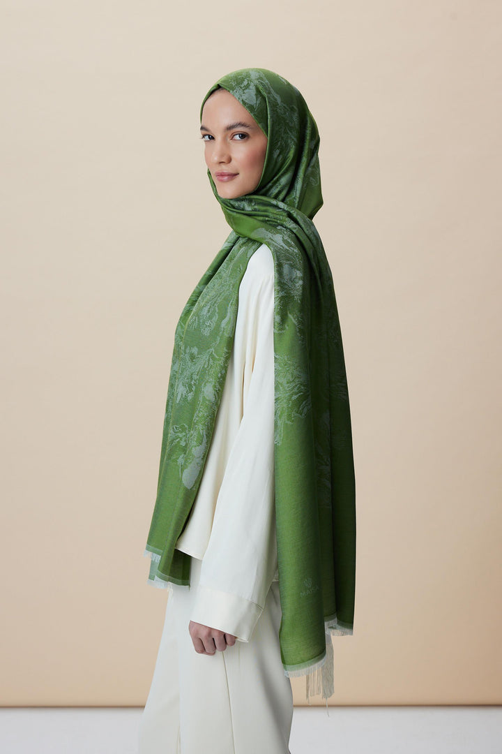 Maisa JADE JAKARLI MODAL İPEK ŞAL 70*200 CM - FISTIK YEŞİLİ