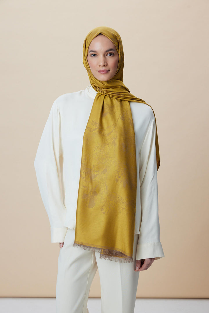 Maisa JADE JAKARLI MODAL İPEK ŞAL 70*200 CM - GOLD