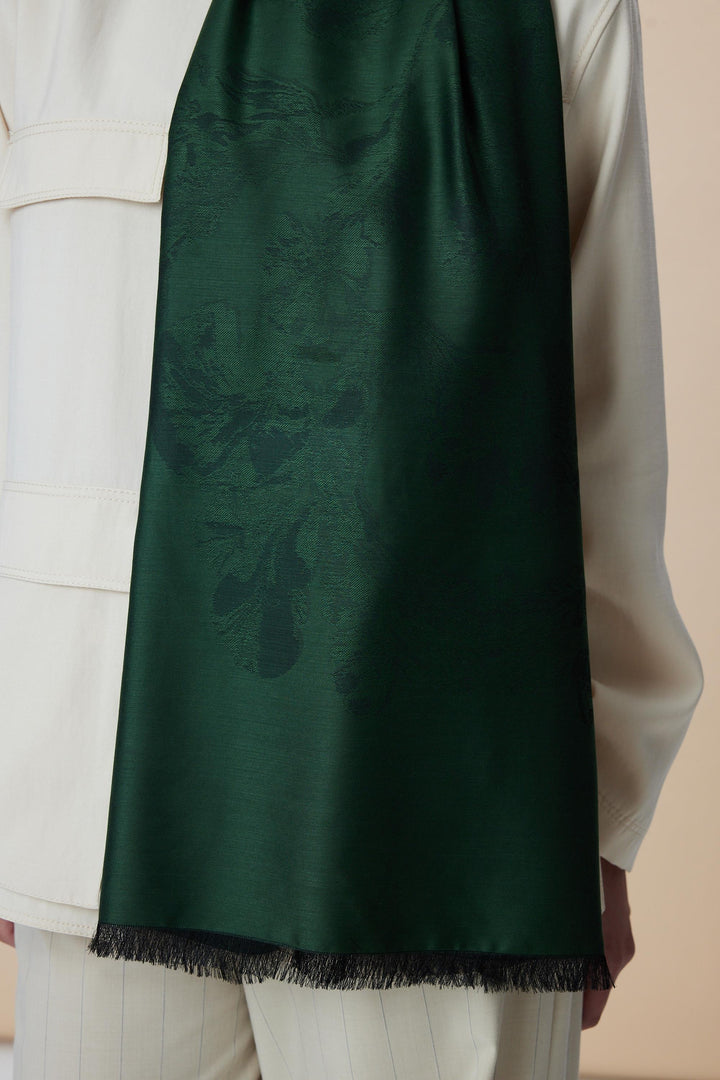 Maisa JADE JAKARLI MODAL İPEK ŞAL 70*200 CM - KOYU YEŞİL