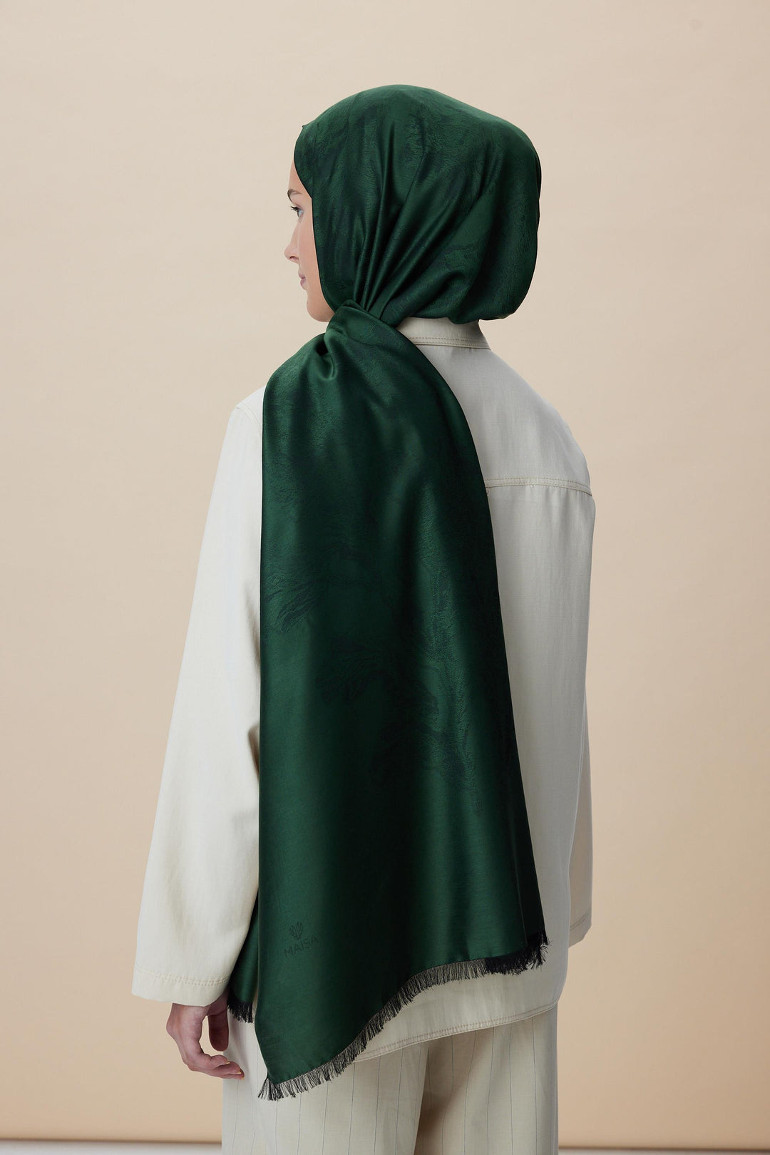 Maisa JADE JAKARLI MODAL İPEK ŞAL 70*200 CM - KOYU YEŞİL