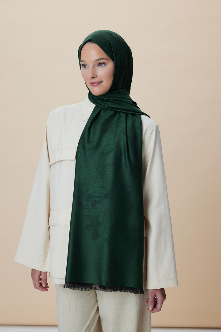 Maisa JADE JAKARLI MODAL İPEK ŞAL 70*200 CM - KOYU YEŞİL