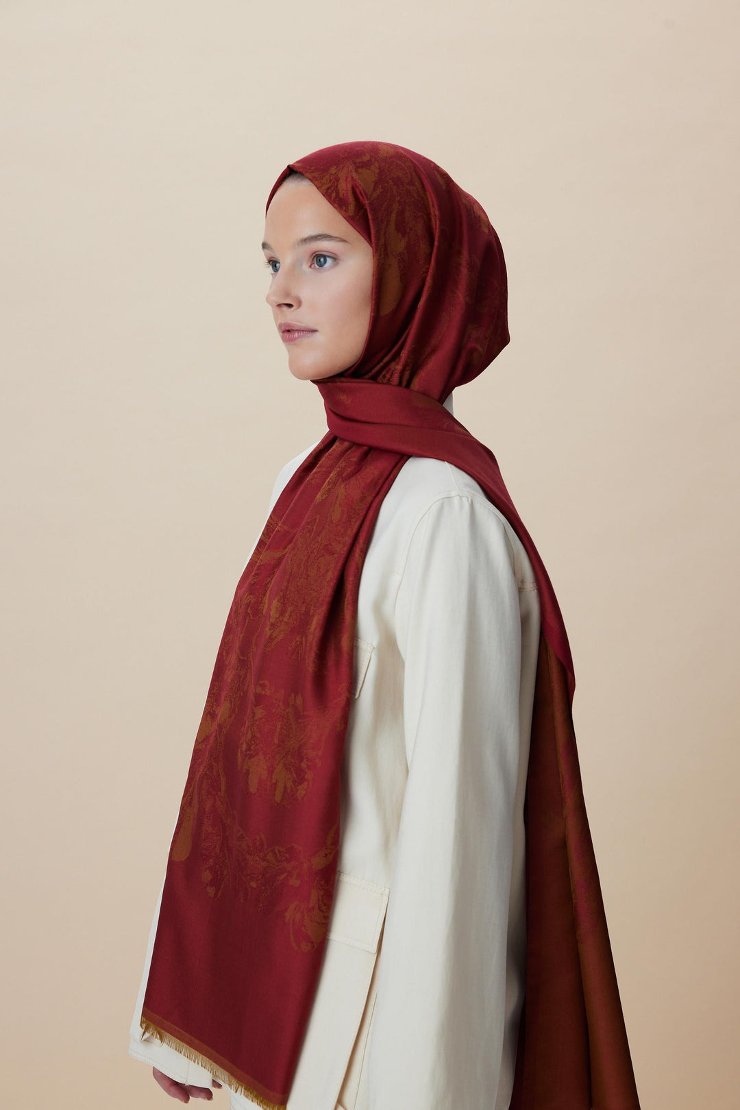 Maisa JADE JAKARLI MODAL İPEK ŞAL 70*200 CM - KIRMIZI