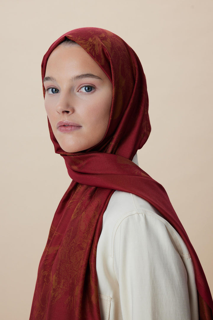 Maisa JADE JAKARLI MODAL İPEK ŞAL 70*200 CM - KIRMIZI