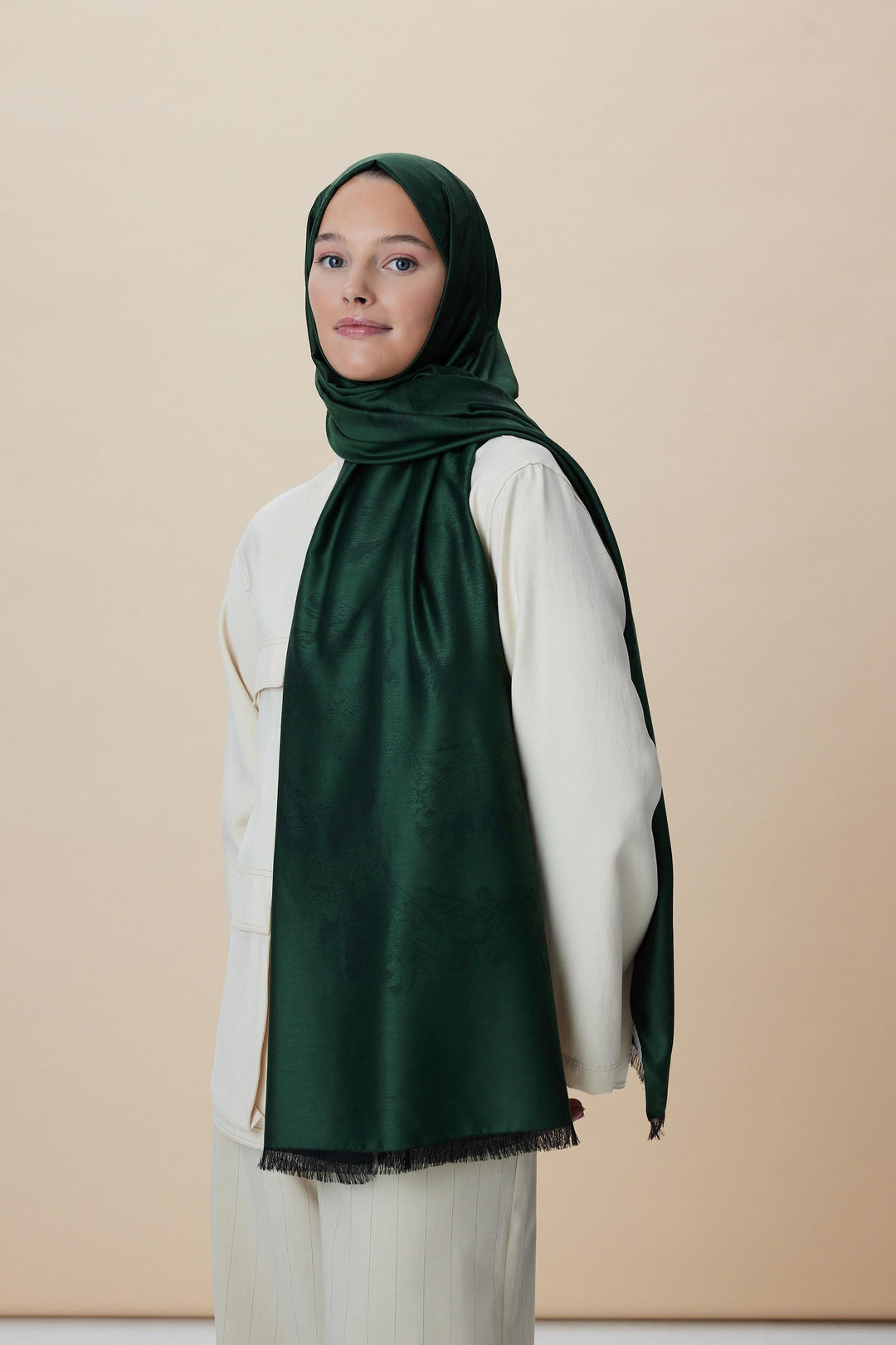 Maisa JADE JAKARLI MODAL İPEK ŞAL 70*200 CM - KOYU YEŞİL