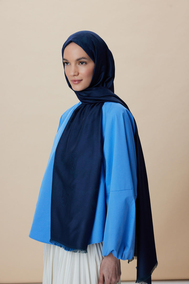 Maisa JADE JAKARLI MODAL İPEK ŞAL 70*200 CM - LACİVERT