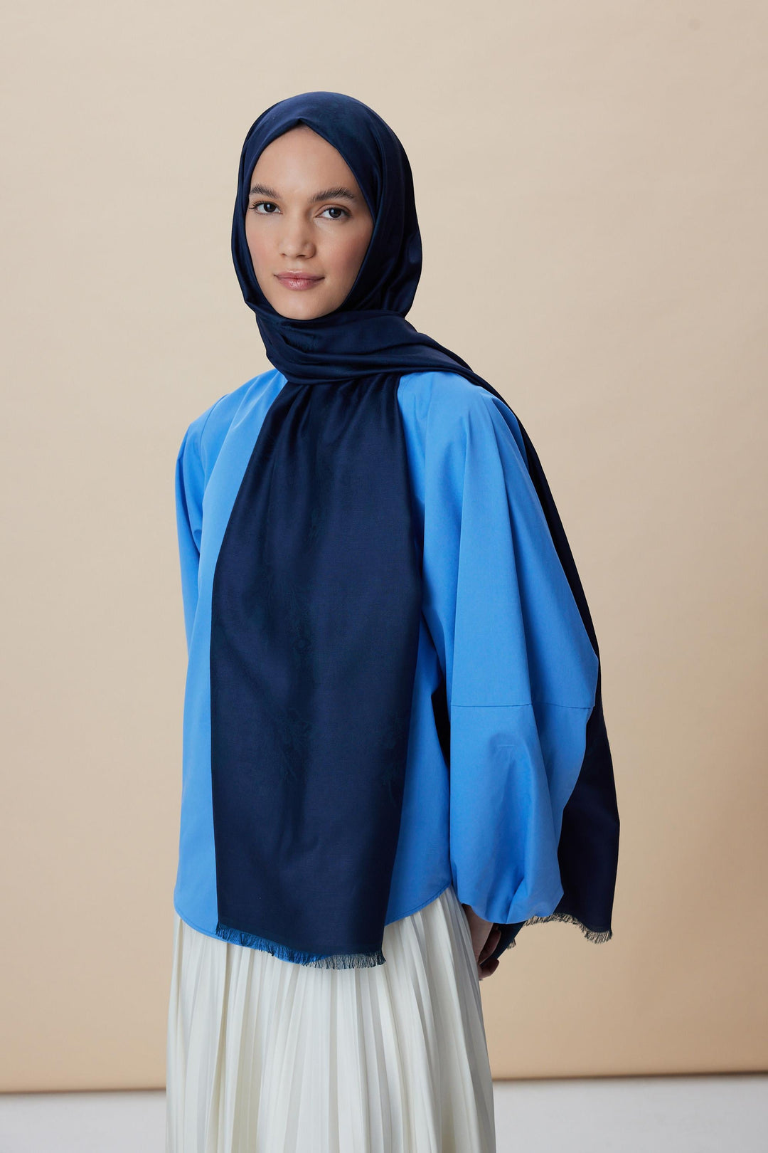 Maisa JADE JAKARLI MODAL İPEK ŞAL 70*200 CM - LACİVERT
