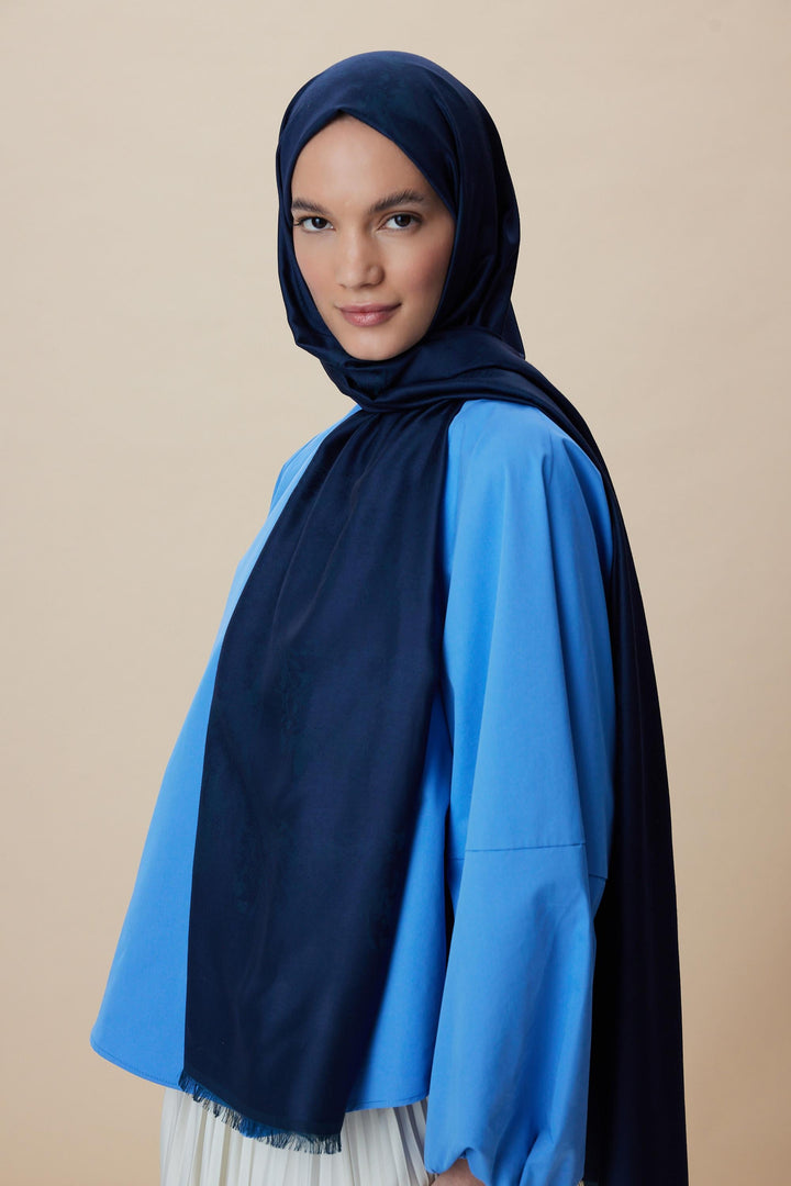 Maisa JADE JAKARLI MODAL İPEK ŞAL 70*200 CM - LACİVERT